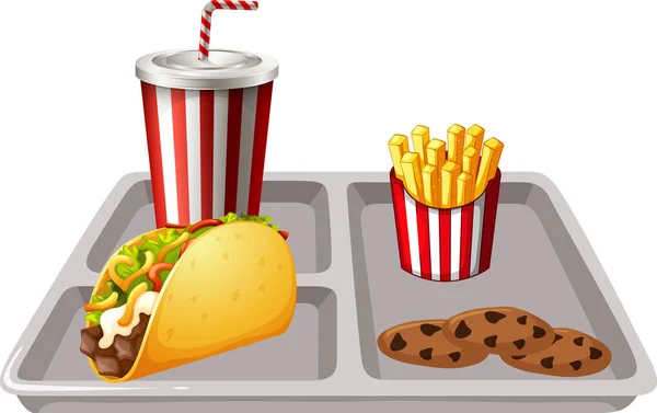 Fast Food Refeição Definida Fundo Branco Ilustração — Vetor de Stock