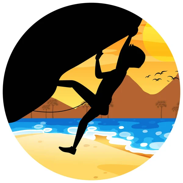 Silhouette Rock Climbing Badge Illustration — Stock Vector