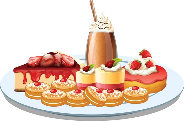 Set Various Strawberry Desserts Illustration — Stock Vector