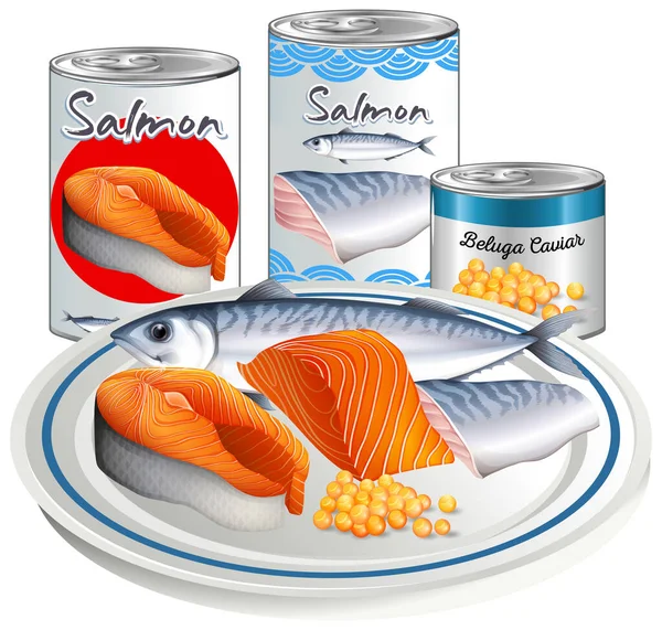 Salmon Fish Canned Food Illustration — ストックベクタ