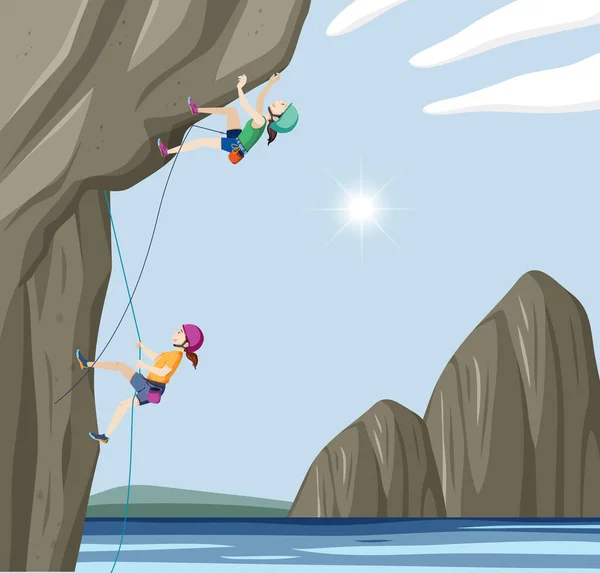 Outdoor Rock Climbing Scene Illustration — ストックベクタ