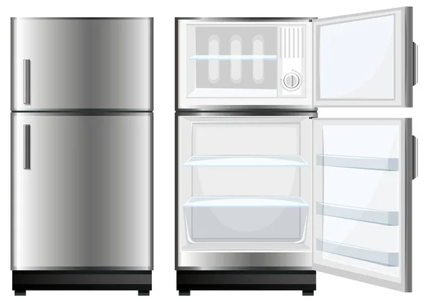 Leerer Kühlschrank Mit Geöffneter Tür Illustration — Stockvektor