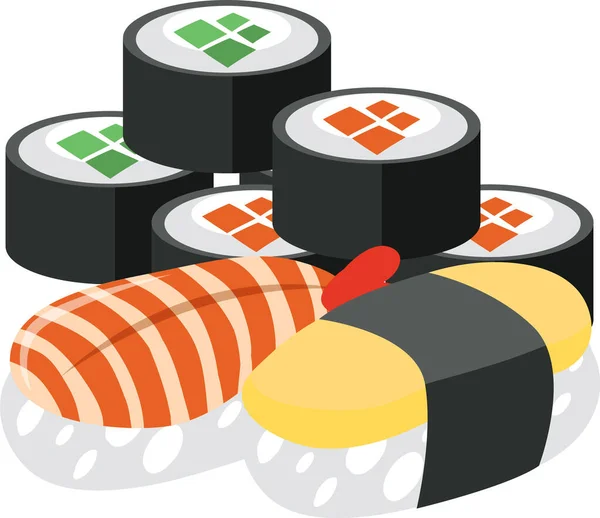 Sushi Sashimi Cartoon Illustration — Stock Vector