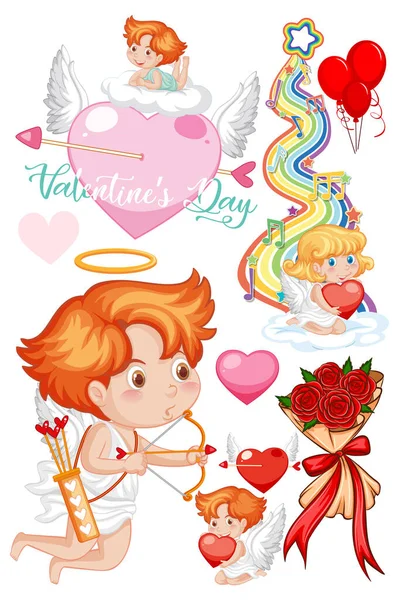 Valentine Theme Cupid Roses Illustration — Stock Vector