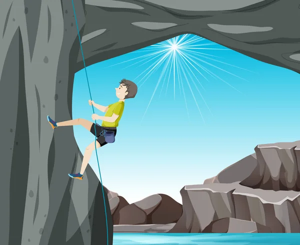 Rock Climber Cliff Outdoor Scene Illustration — Stock Vector