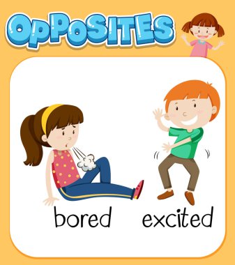 Sıkılmış ve heyecanlı illüstrasyon için karşıt kelimeler