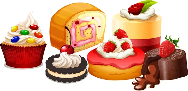 Heerlijke Desserts Cartoon Set Illustratie — Stockvector