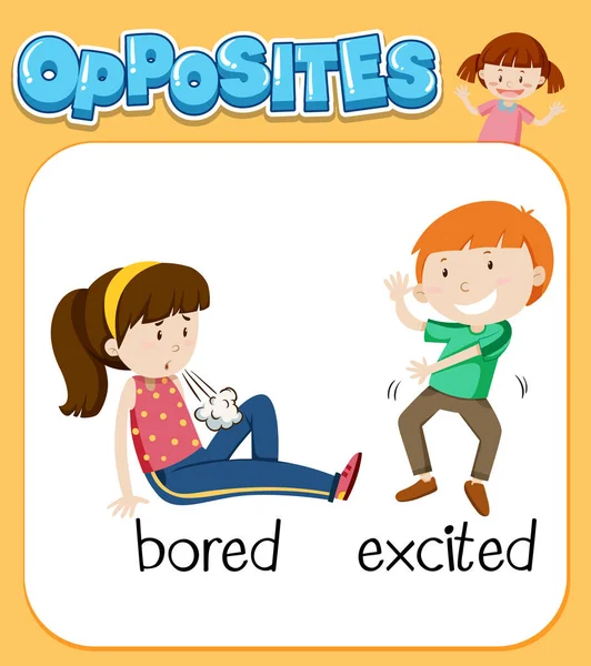 Sıkılmış ve heyecanlı illüstrasyon için karşıt kelimeler