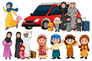 Kırmızı araba illüstrasyonlu Araplar