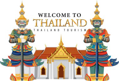 Dev şeytanlar Tayland cazibesi ve manzara ikonu çizimi