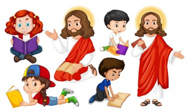 Holyman ve birçok çocuk kitap resimlerini okuyor.