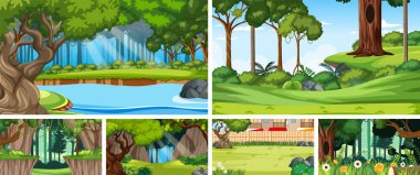 Birçok ağaç ve nehir resimli doğa sahnesi