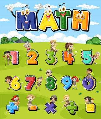 0 'dan 9' a kadar sayma ve matematik sembolleri resimleme