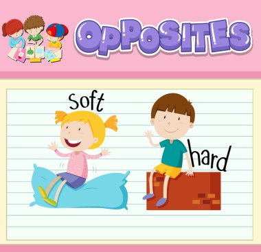 İngilizce karşıt kelime illüstrasyonunun eğitim kelime kartı