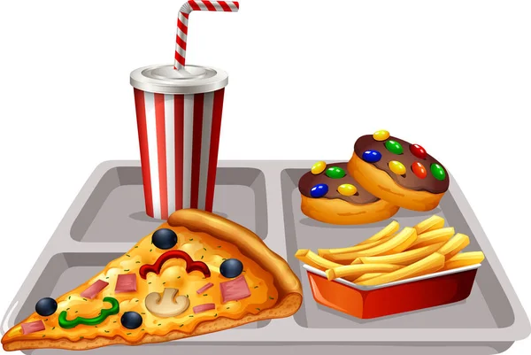 Fast Food Pasto Impostato Sfondo Bianco Illustrazione — Vettoriale Stock