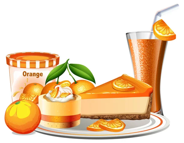 Illustrazione Set Prodotti Forno Bevande Arancioni — Vettoriale Stock