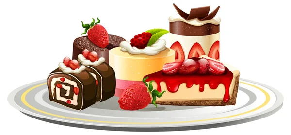 Erdbeer Bäckerei Auf Weißem Hintergrund Illustration Eingestellt — Stockvektor