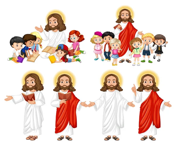Jesus Und Glückliche Kinder — Stockvektor