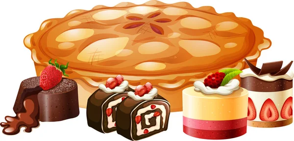 Deliziosi Dessert Cartone Animato Set Illustrazione — Vettoriale Stock