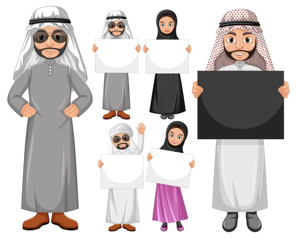 Arab Emberek Kezében Üres Táblák Illusztráció — Stock Vector