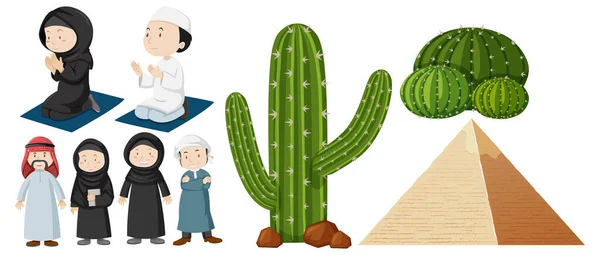 Illustration Araber Und Kakteenpflanzen — Stockvektor