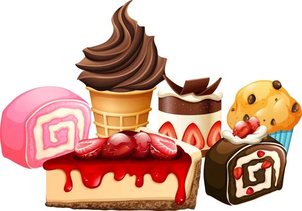 Délicieux Desserts Illustration Jeu Dessin Animé — Image vectorielle