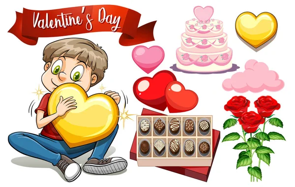 Día San Valentín Con Ilustración Chocolate Rosas — Vector de stock