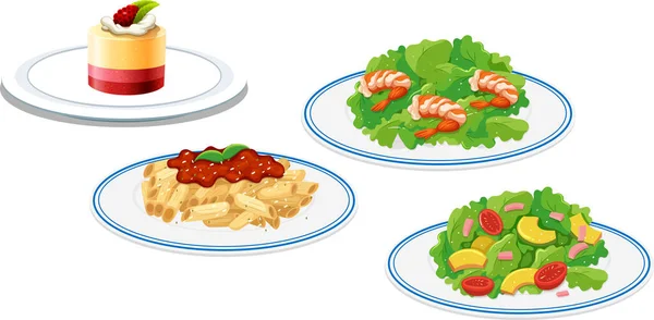 Conjunto Diferentes Alimentos Placas Ilustração —  Vetores de Stock