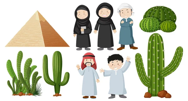 Illustrazione Popoli Arabi Piante Cactus — Vettoriale Stock