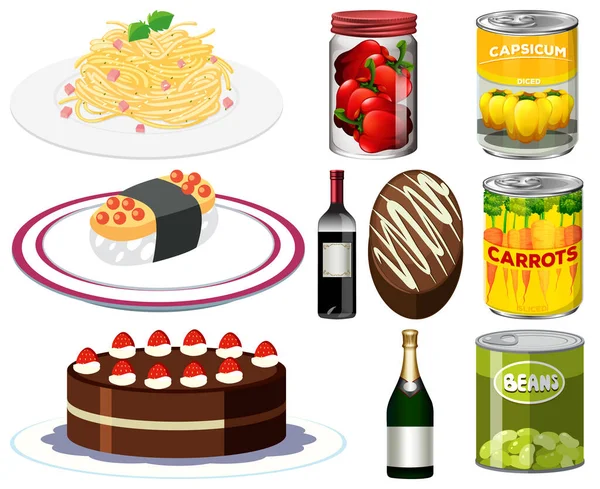 Diversi Alimenti Cartone Animato Raccolta Illustrazione — Vettoriale Stock