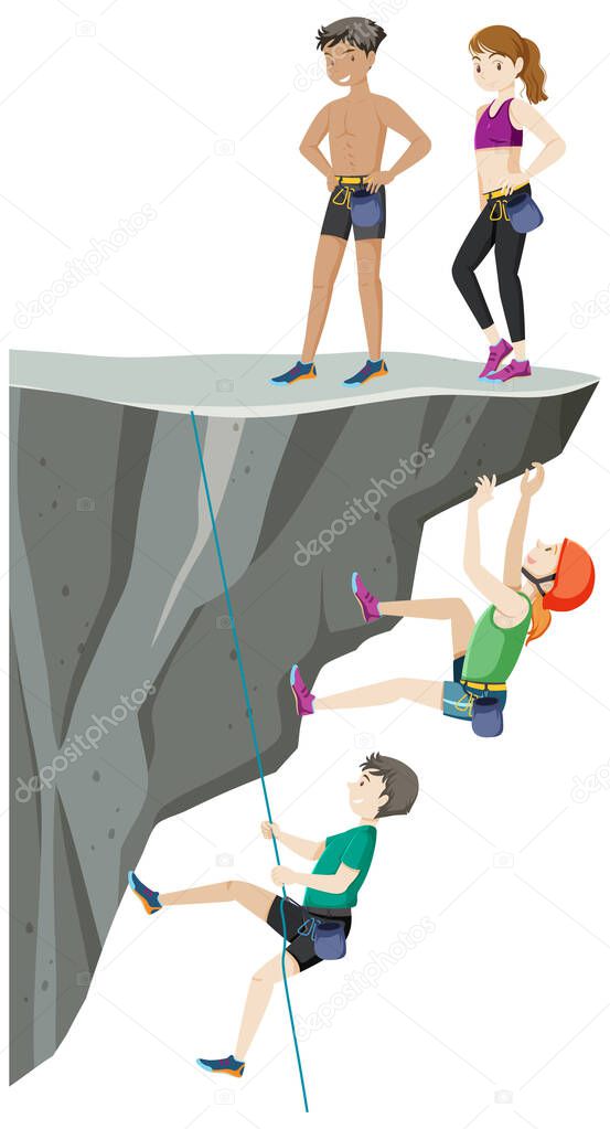 Climbers on cliff on white background illustration