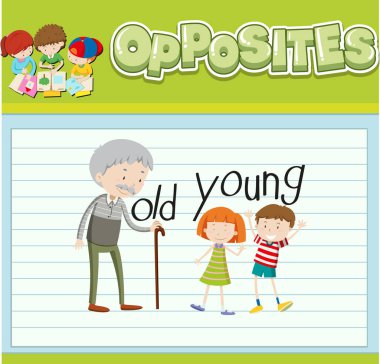 İngilizce karşıt kelime illüstrasyonunun eğitim kelime kartı