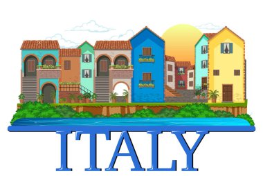 İtalya 'yı gezin, bina cazibesi ve manzara ikonu resimlemesi