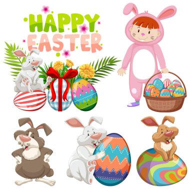 Tavşanlı ve yumurtalı resimli mutlu Paskalya günleri.