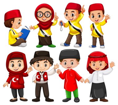Farklı ülkelerden illüstrasyon çocuklar