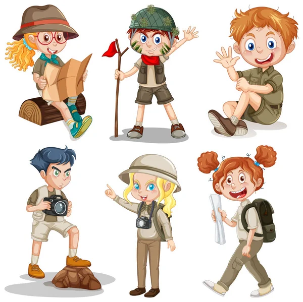 Set Young People Doing Different Actions Illustration — Stock Vector