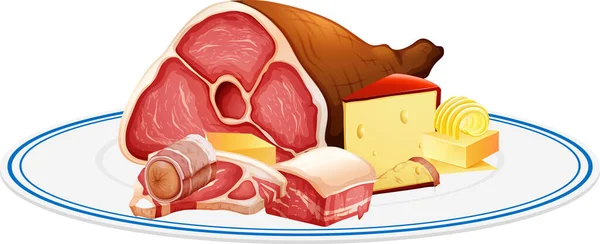 配有肉和奶酪插图的冷切菜 — 图库矢量图片
