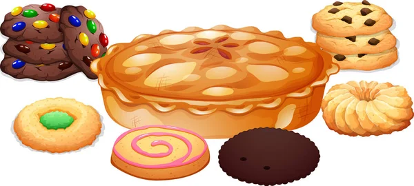 Deliciosa Sobremesa Pastelaria Desenho Animado Conjunto Ilustração —  Vetores de Stock
