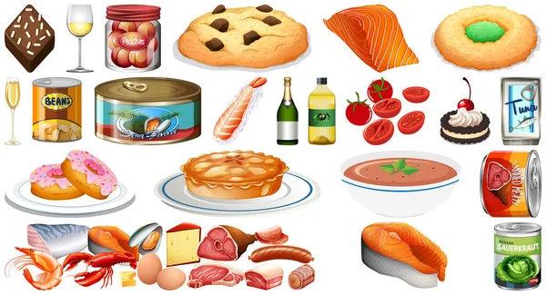 Serie Diversi Alimenti Illustrazione — Vettoriale Stock