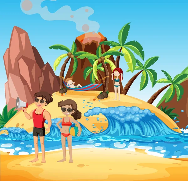 Salvavidas Playa Que Sostiene Ilustración Del Megáfono — Vector de stock