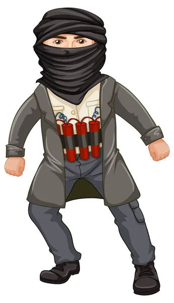 Terroriste Portant Une Bombe Sur Corps Illustration — Image vectorielle