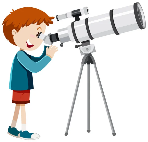 Chłopak Patrząc Przez Teleskop Ilustracja — Wektor stockowy