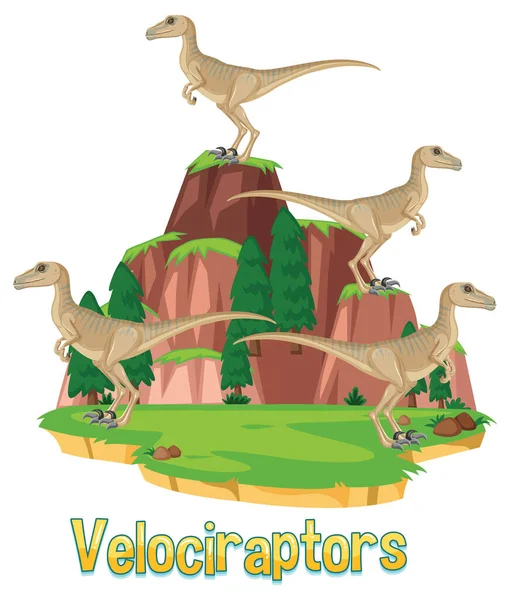 Velociraptors Illüstrasyonu Için Dinozor Kelime Kartı — Stok Vektör