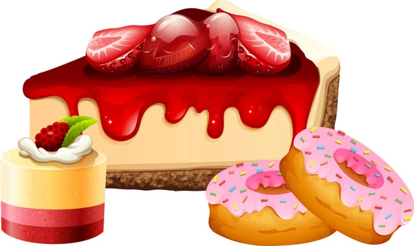 Heerlijke Desserts Cartoon Set Illustratie — Stockvector
