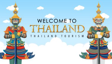 Dev şeytanlar Tayland cazibesi ve manzara ikonu çizimi