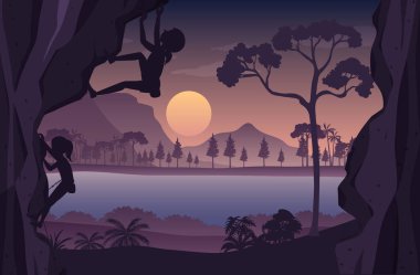 Siluet kaya tırmanışı arka plan illüstrasyonu