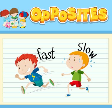 İngilizce karşıt kelime illüstrasyonunun eğitim kelime kartı