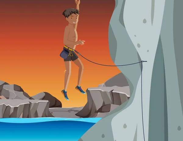 Rock Climber Cliff Sunset Time Illustration — ストックベクタ