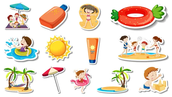 Set Van Zomer Strand Items Kinderen Illustratie — Stockvector