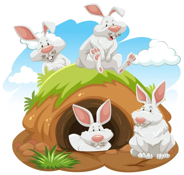 Group Rabbits Burrow Illustration — Stock Vector
